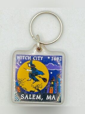 Salem, MA Witch City Keychain - Yellow & Blue